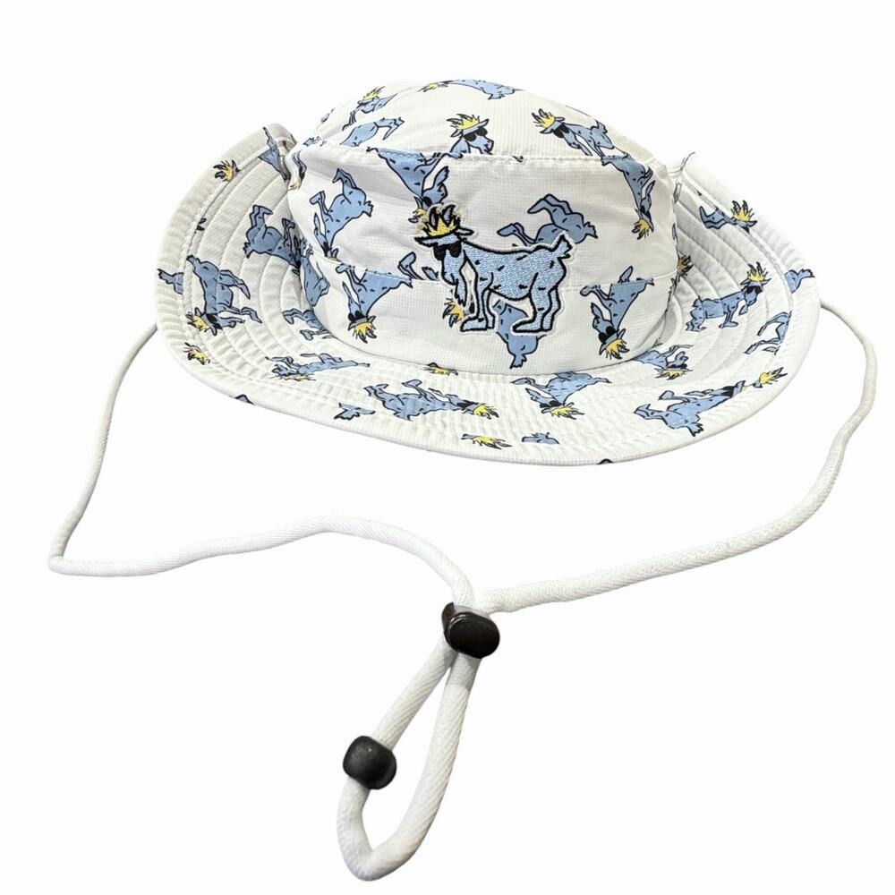 GOAT USA White Bucket Hat All Over OG Blue Goat Yellow Crown Print NWT